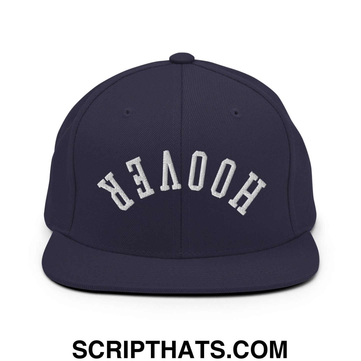 Upside Down Hoover Embroidered Flat Bill Brim Snapback Hat Navy
