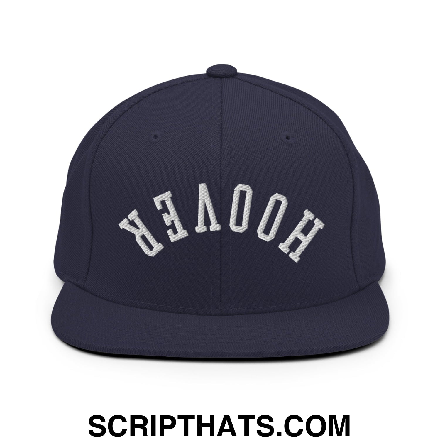 Upside Down Hoover Embroidered Flat Bill Brim Snapback Hat Navy