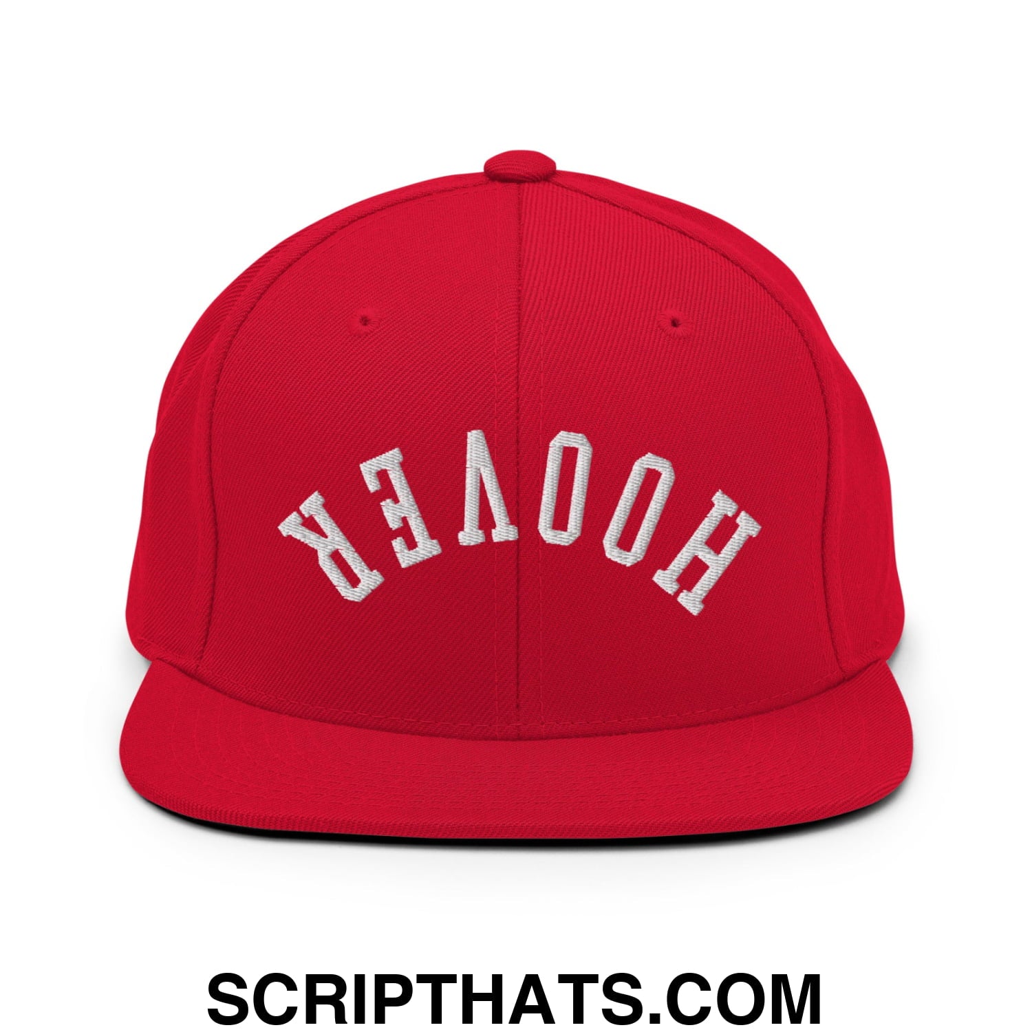 Upside Down Hoover Embroidered Flat Bill Brim Snapback Hat Red