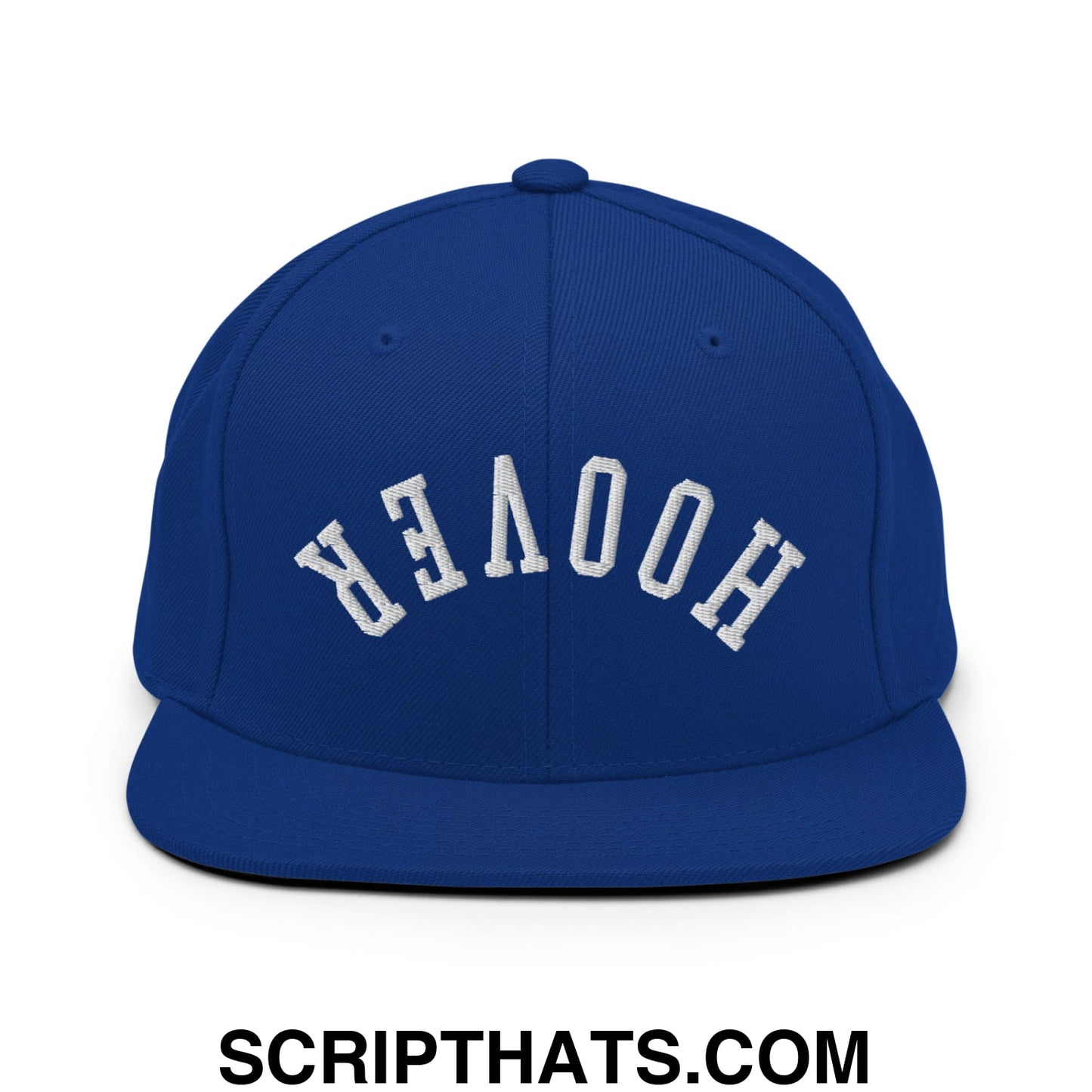 Upside Down Hoover Embroidered Flat Bill Brim Snapback Hat Royal Blue