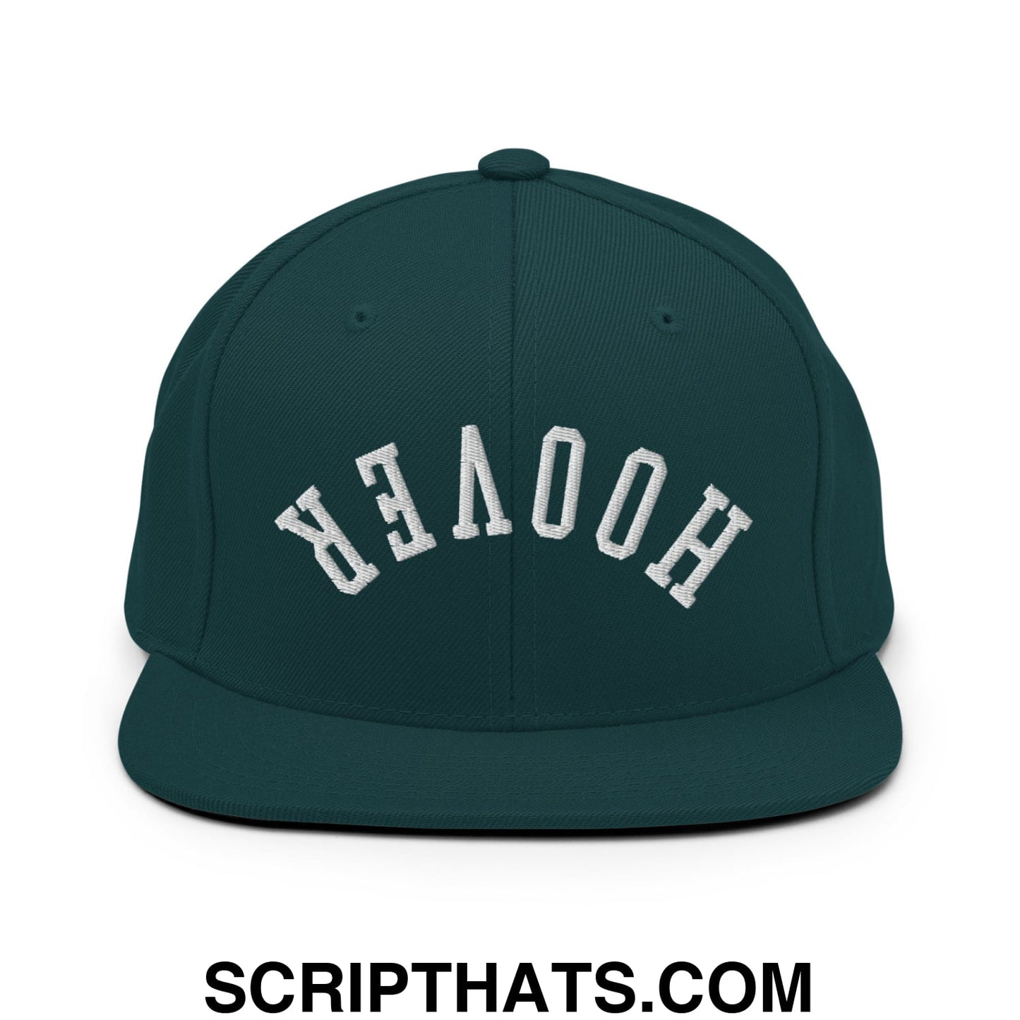 Upside Down Hoover Embroidered Flat Bill Brim Snapback Hat Spruce