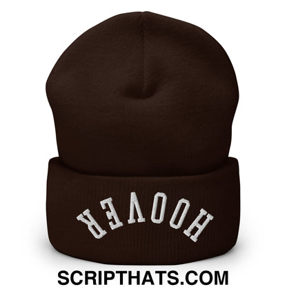 Upside Down Hoover Embroidered Knit Cuffed Beanie Brown
