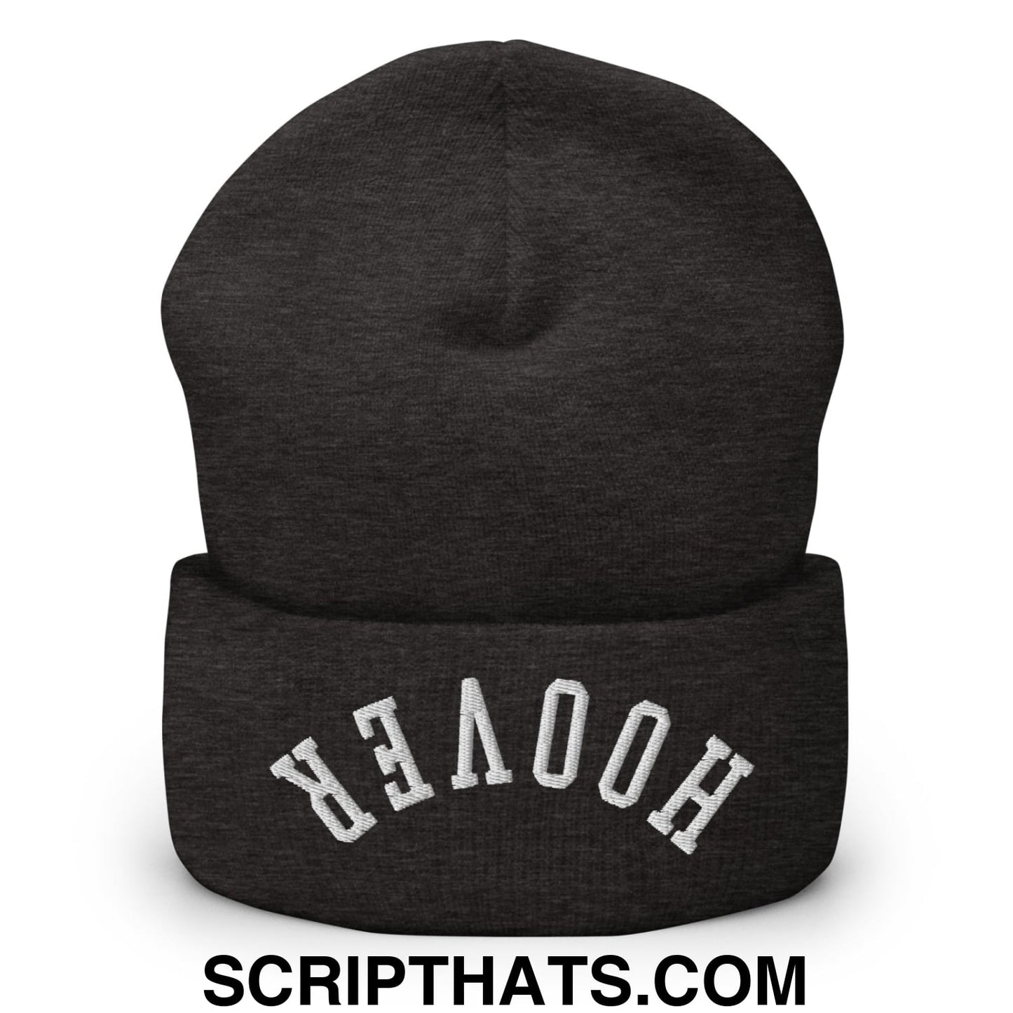 Upside Down Hoover Embroidered Knit Cuffed Beanie Dark Grey