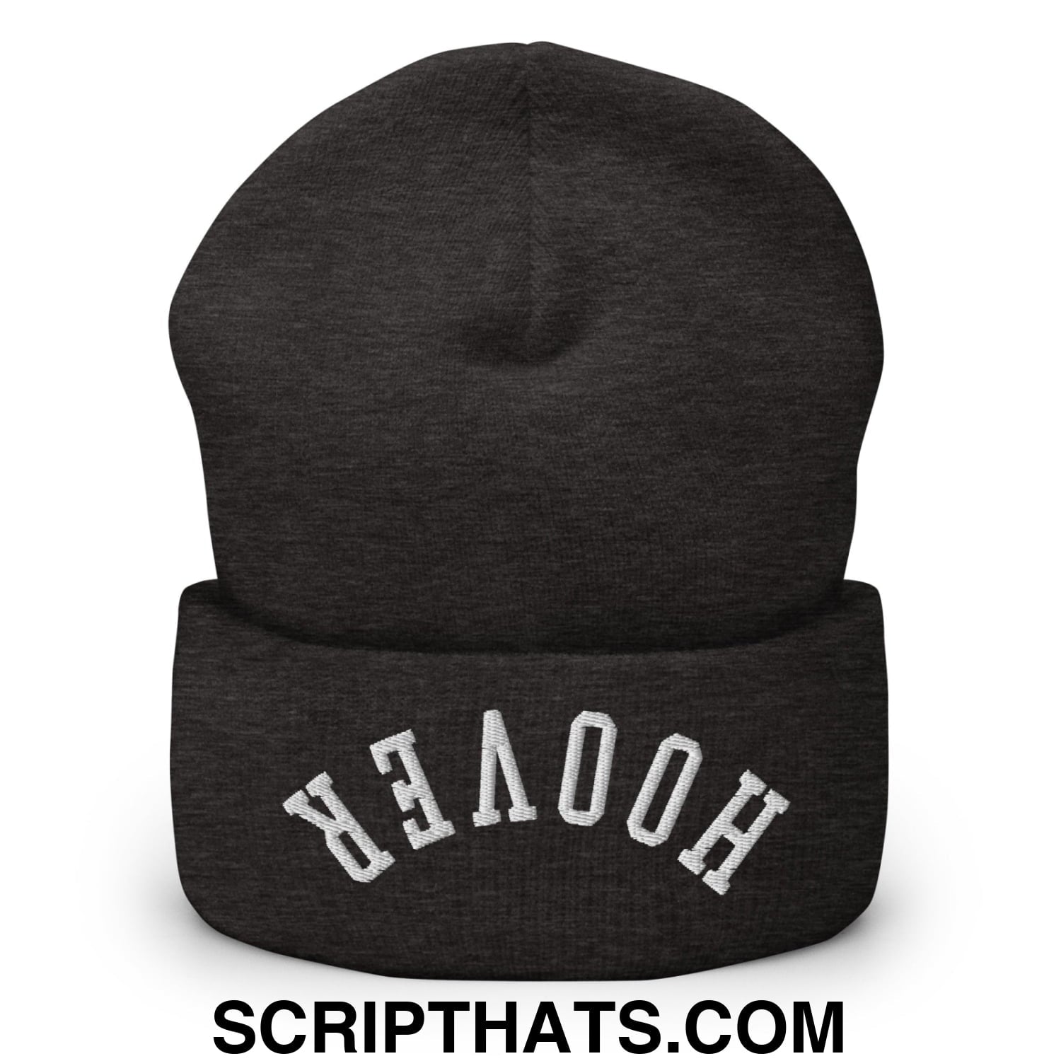 Upside Down Hoover Embroidered Knit Cuffed Beanie Dark Grey