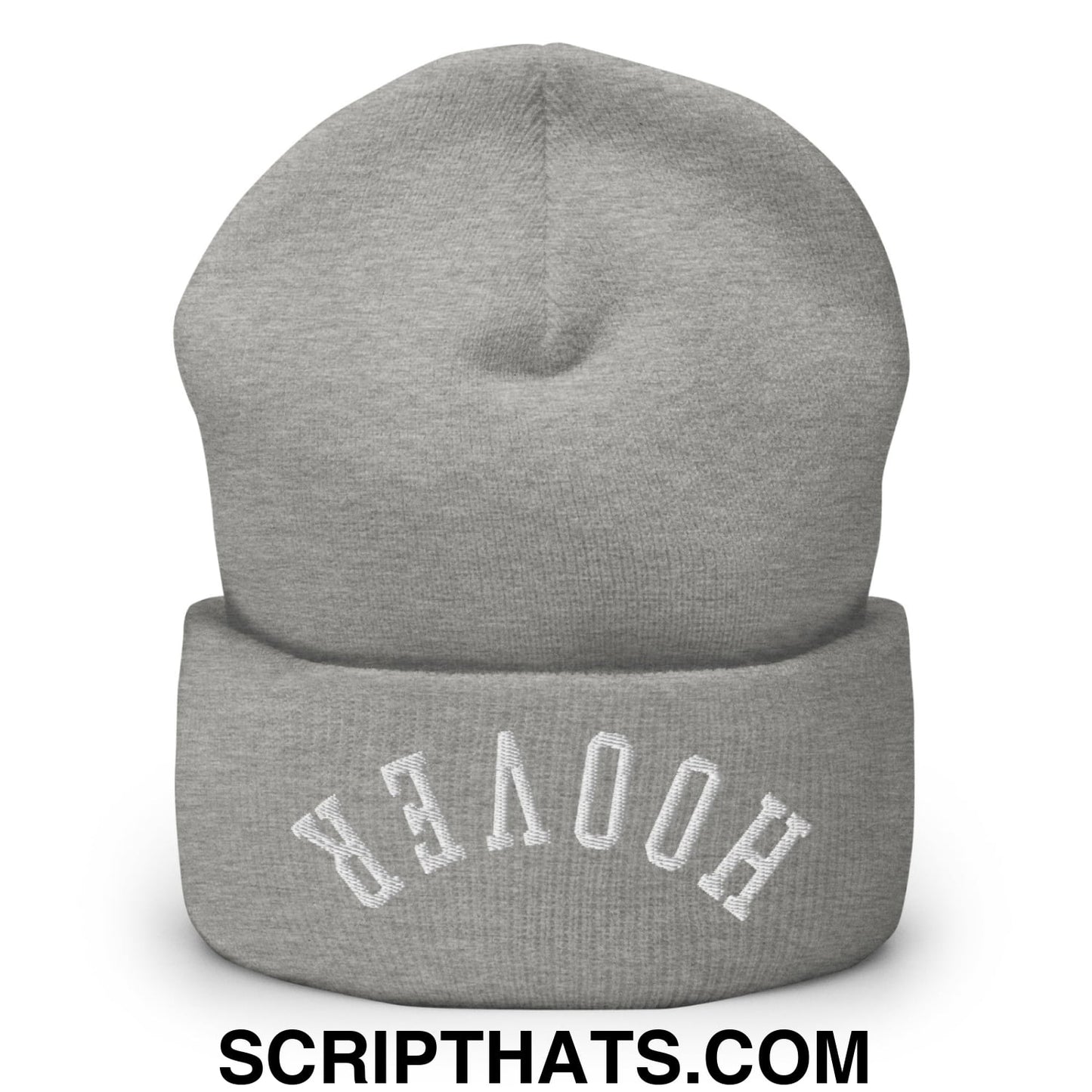 Upside Down Hoover Embroidered Knit Cuffed Beanie Heather Grey