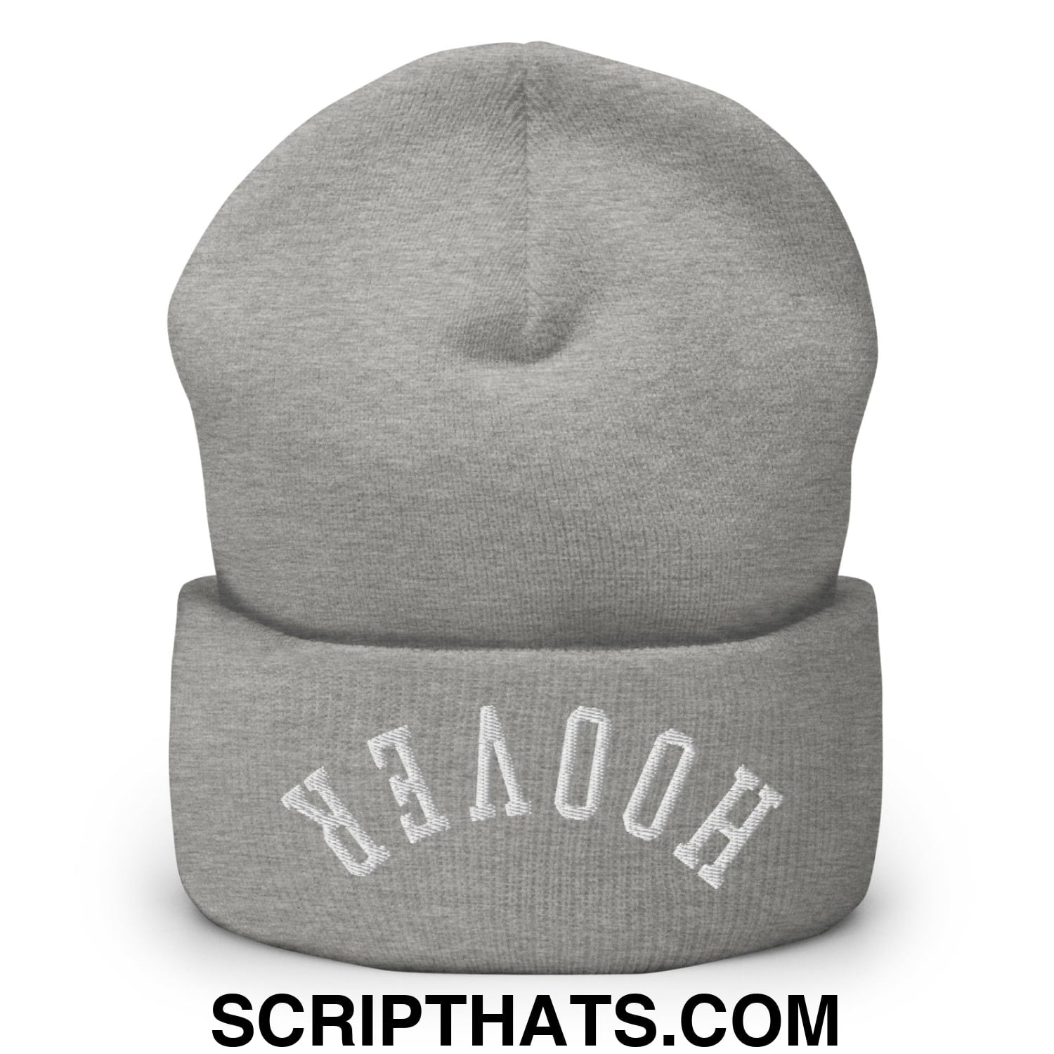 Upside Down Hoover Embroidered Knit Cuffed Beanie Heather Grey