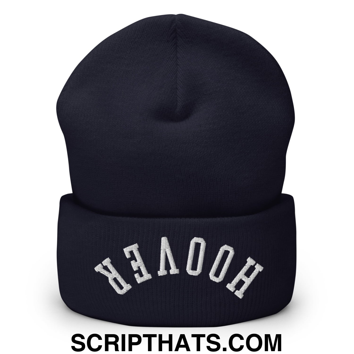 Upside Down Hoover Embroidered Knit Cuffed Beanie Navy