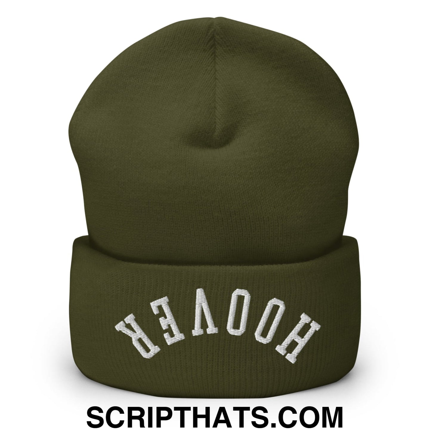 Upside Down Hoover Embroidered Knit Cuffed Beanie Olive