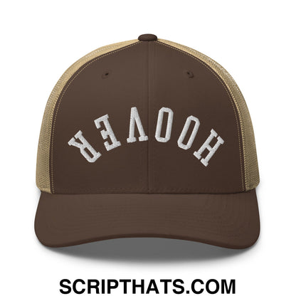 Upside Down Hoover Embroidered Mesh Trucker Hat Brown Khaki
