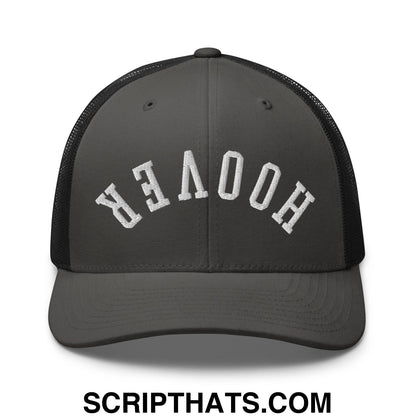 Upside Down Hoover Embroidered Mesh Trucker Hat Charcoal Black