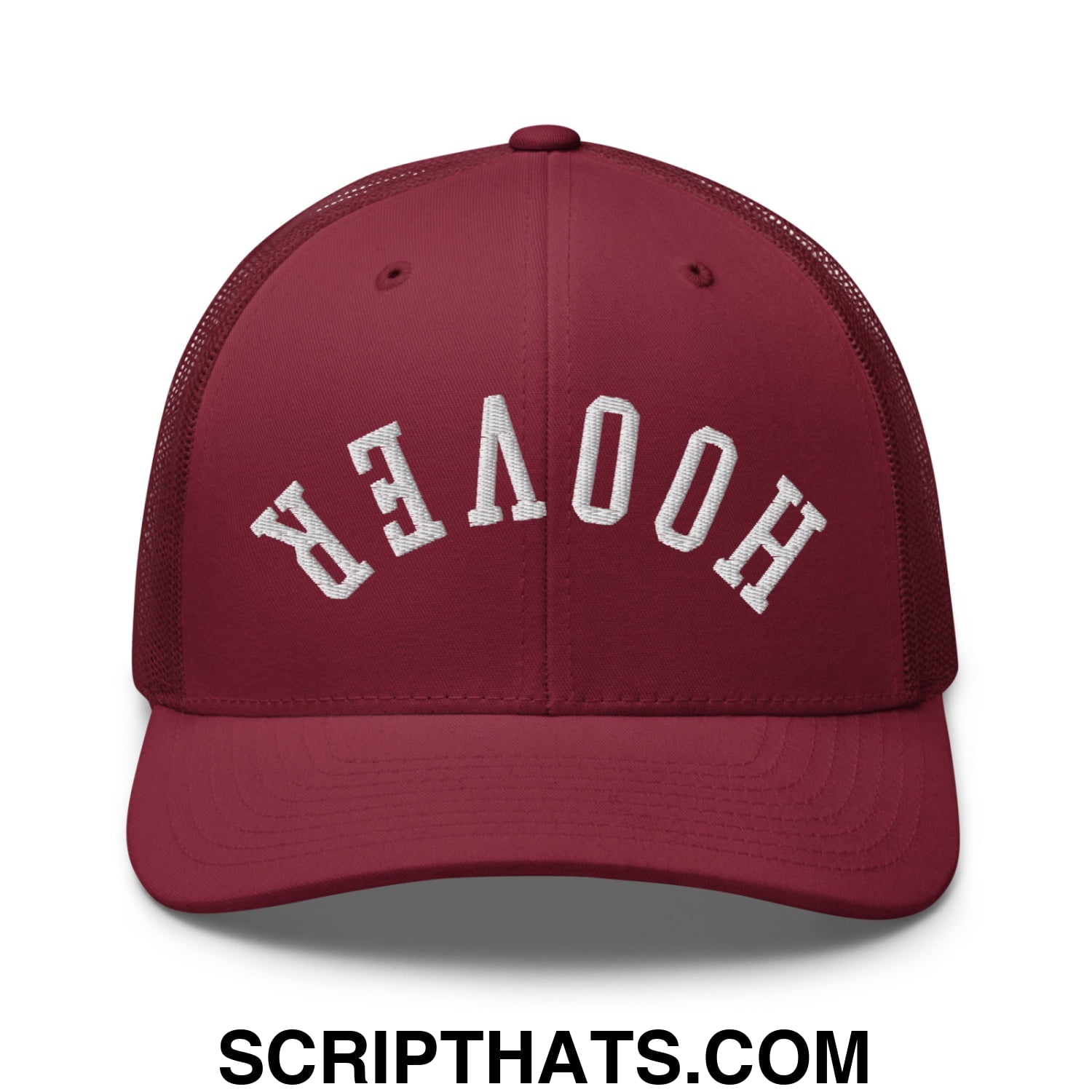 Upside Down Hoover Embroidered Mesh Trucker Hat Cranberry