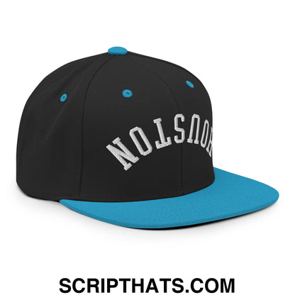 Upside Down Houston Embroidered Flat Bill Brim Snapback Hat Black Teal
