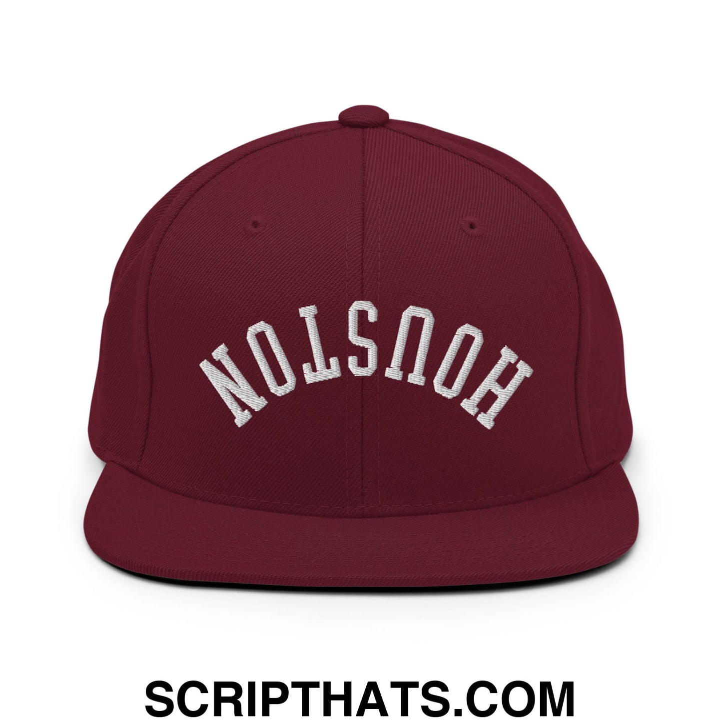Upside Down Houston Embroidered Flat Bill Brim Snapback Hat Maroon