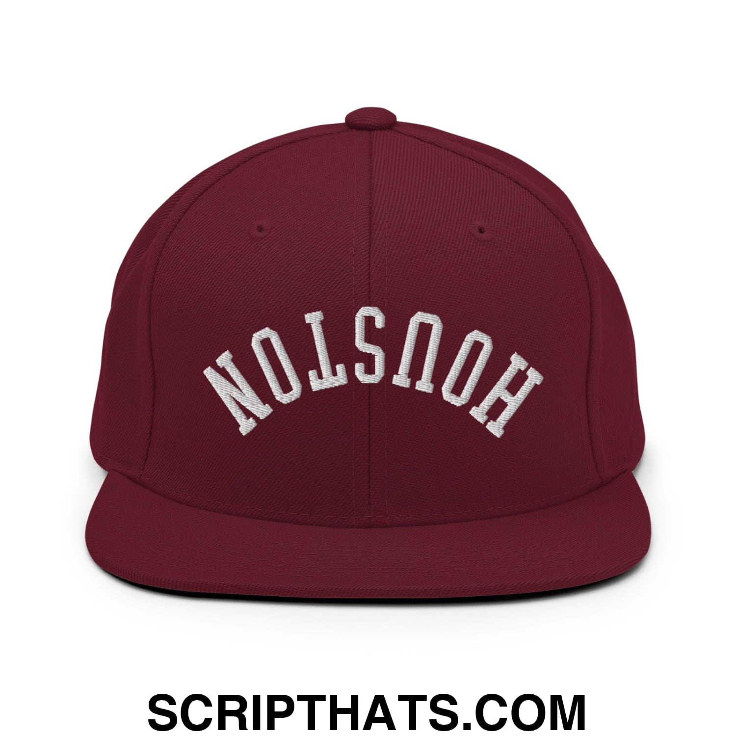 Upside Down Houston Embroidered Flat Bill Brim Snapback Hat Maroon
