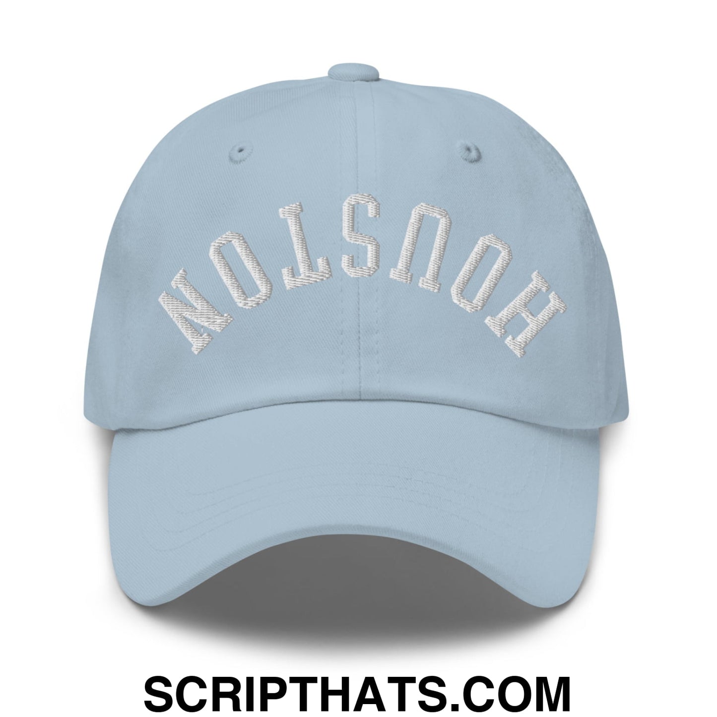 Upside Down Houston Embroidered Unstructured Dad Hat Light Blue