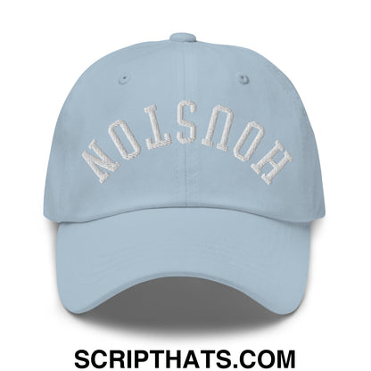 Upside Down Houston Embroidered Unstructured Dad Hat Light Blue