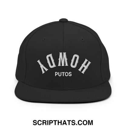 Upside Down Howdy Putos Embroidered Flat Bill Brim Snapback Hat Black