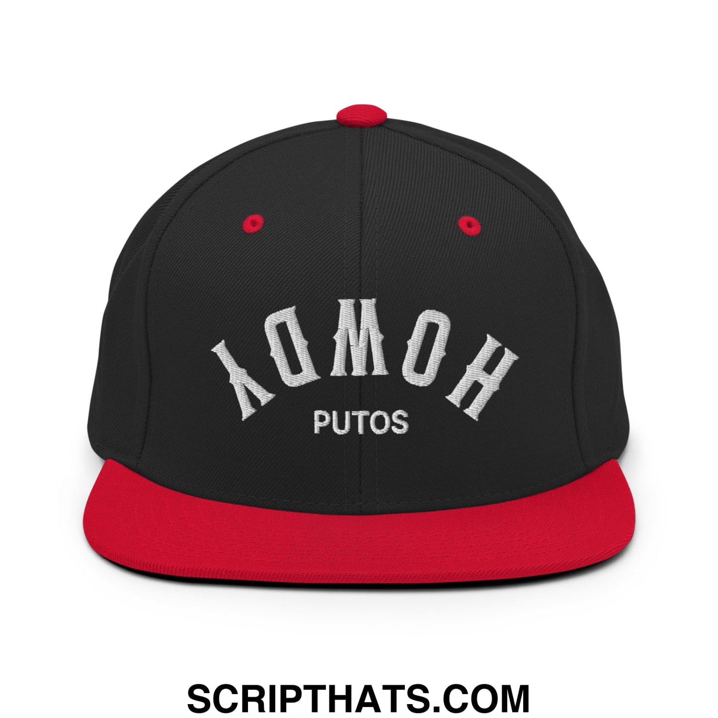Upside Down Howdy Putos Embroidered Flat Bill Brim Snapback Hat Black Red
