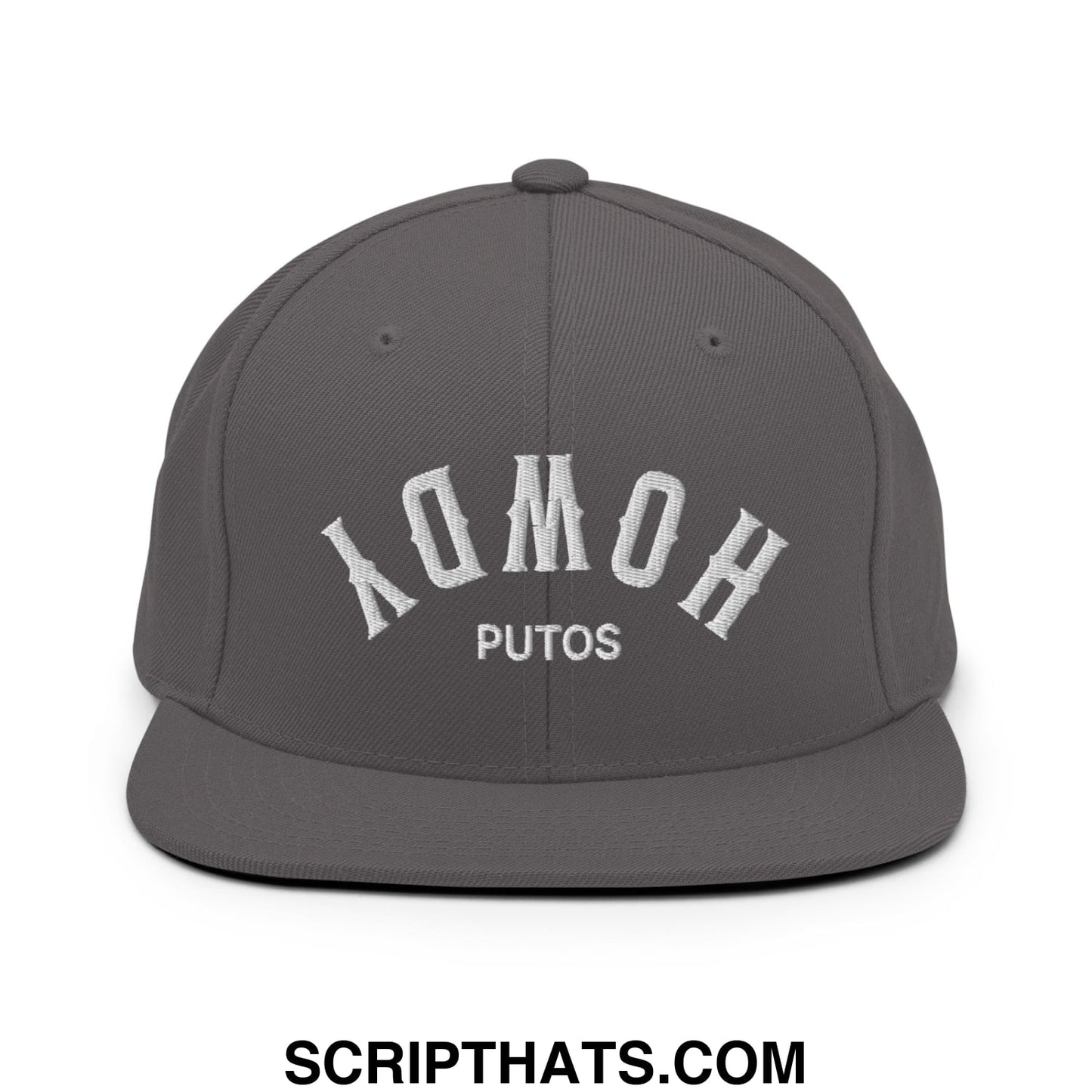 Upside Down Howdy Putos Embroidered Flat Bill Brim Snapback Hat Dark Grey