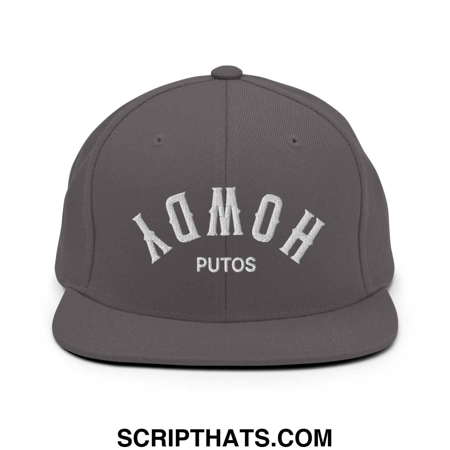 Upside Down Howdy Putos Embroidered Flat Bill Brim Snapback Hat Dark Grey