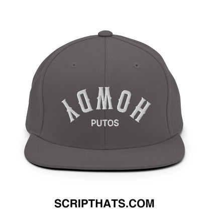 Upside Down Howdy Putos Embroidered Flat Bill Brim Snapback Hat Dark Grey