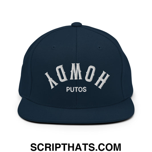 Upside Down Howdy Putos Embroidered Flat Bill Brim Snapback Hat Dark Navy