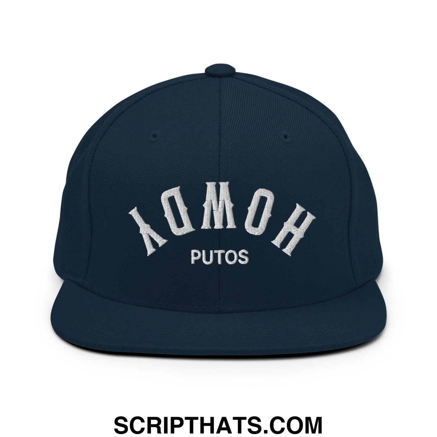 Upside Down Howdy Putos Embroidered Flat Bill Brim Snapback Hat Dark Navy