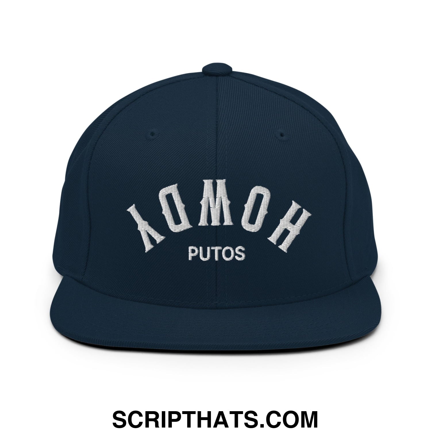 Upside Down Howdy Putos Embroidered Flat Bill Brim Snapback Hat Dark Navy