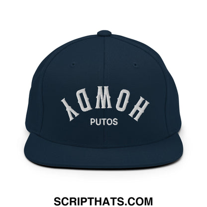 Upside Down Howdy Putos Embroidered Flat Bill Brim Snapback Hat Dark Navy
