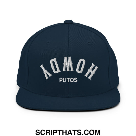 Upside Down Howdy Putos Embroidered Flat Bill Brim Snapback Hat Dark Navy