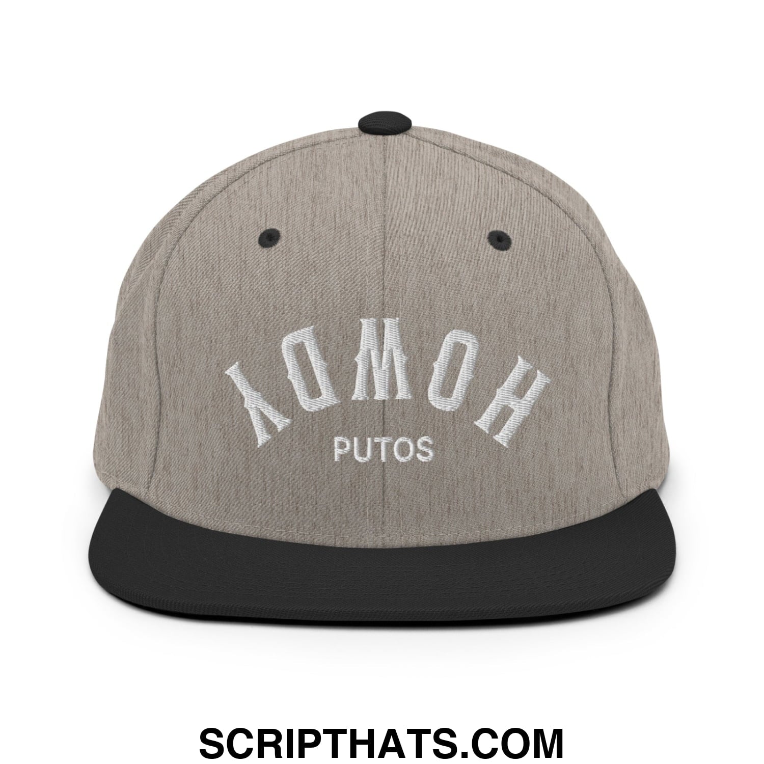 Upside Down Howdy Putos Embroidered Flat Bill Brim Snapback Hat Heather Black
