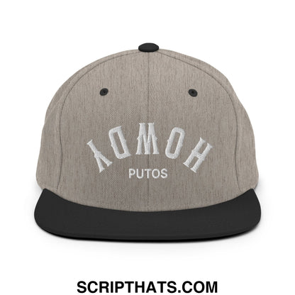 Upside Down Howdy Putos Embroidered Flat Bill Brim Snapback Hat Heather Black