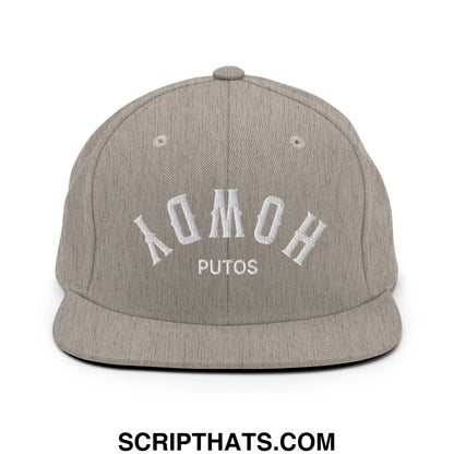 Upside Down Howdy Putos Embroidered Flat Bill Brim Snapback Hat Heather Grey