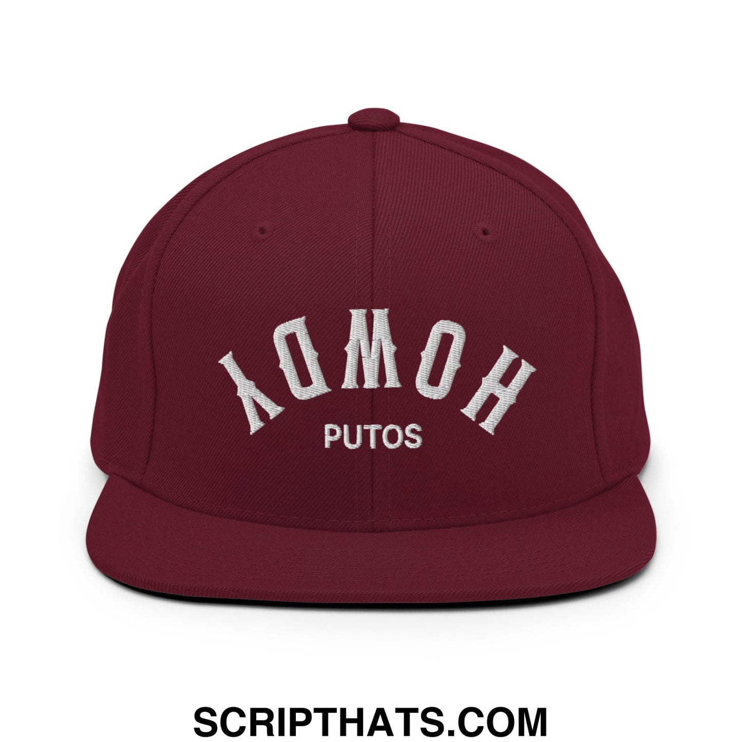 Upside Down Howdy Putos Embroidered Flat Bill Brim Snapback Hat Maroon