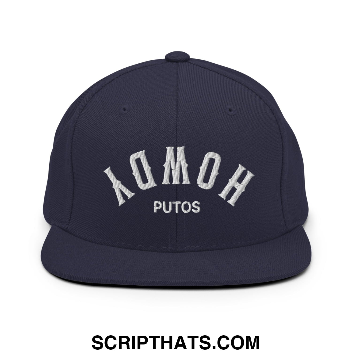 Upside Down Howdy Putos Embroidered Flat Bill Brim Snapback Hat Navy