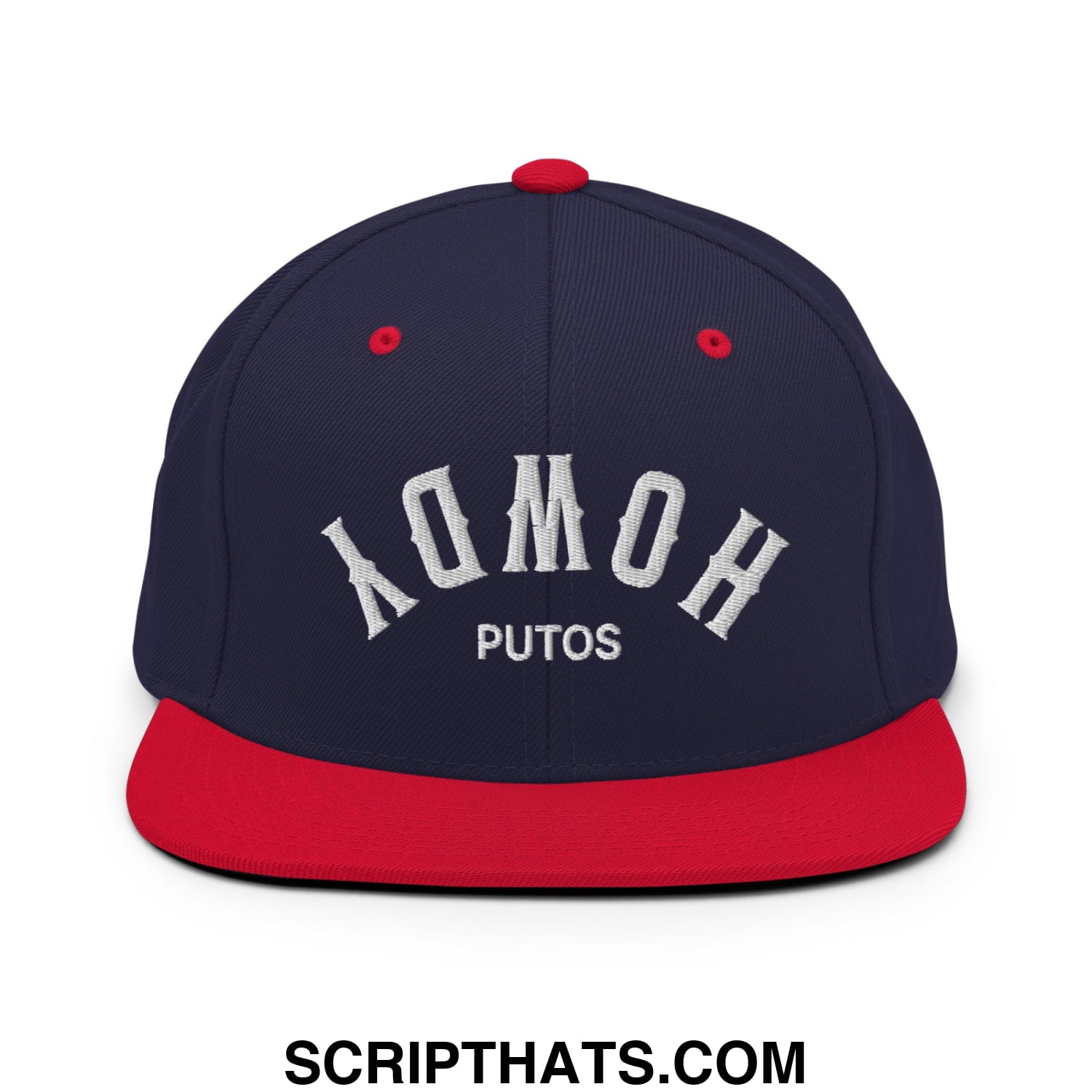 Upside Down Howdy Putos Embroidered Flat Bill Brim Snapback Hat Navy Red