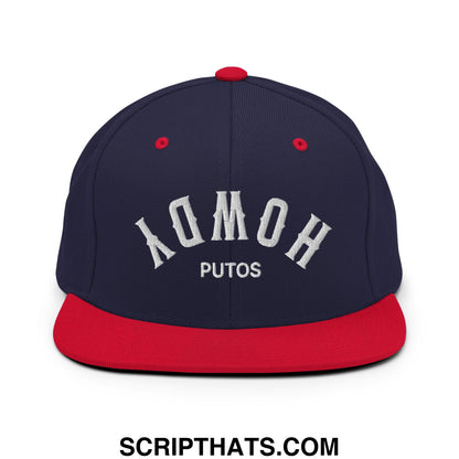 Upside Down Howdy Putos Embroidered Flat Bill Brim Snapback Hat Navy Red