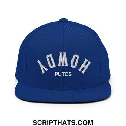 Upside Down Howdy Putos Embroidered Flat Bill Brim Snapback Hat Royal Blue