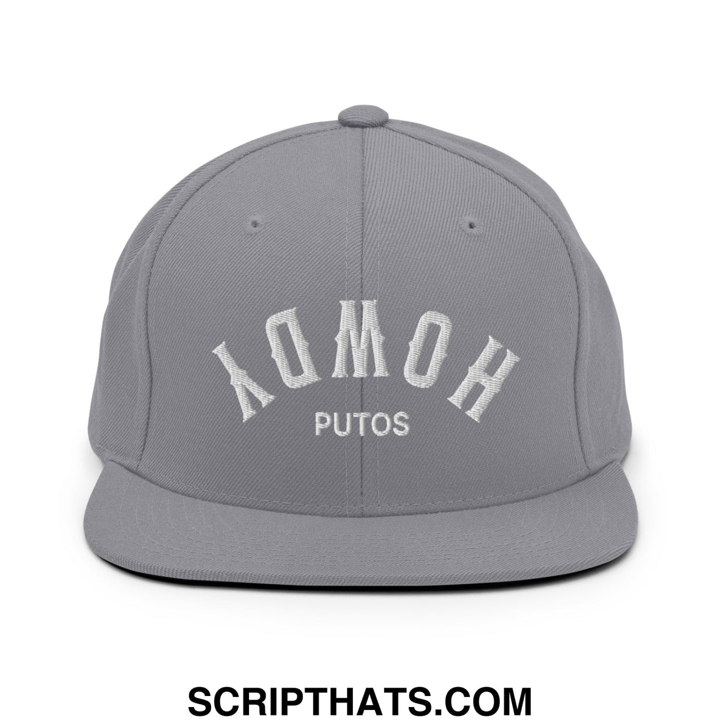 Upside Down Howdy Putos Embroidered Flat Bill Brim Snapback Hat Silver