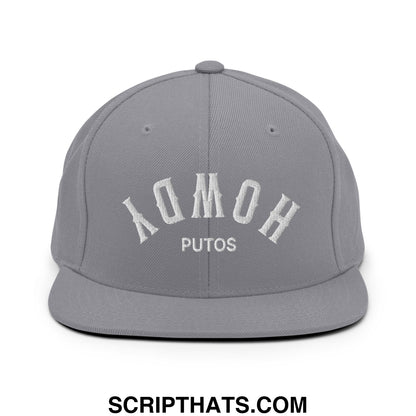 Upside Down Howdy Putos Embroidered Flat Bill Brim Snapback Hat Silver