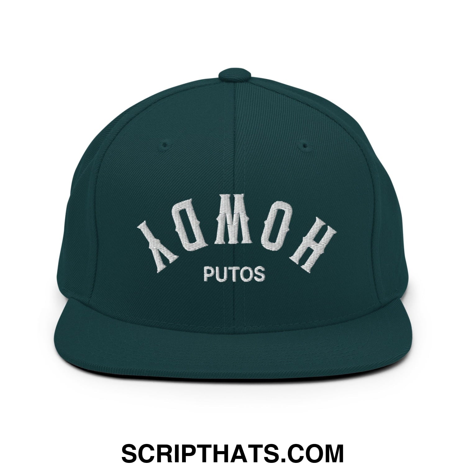 Upside Down Howdy Putos Embroidered Flat Bill Brim Snapback Hat Spruce