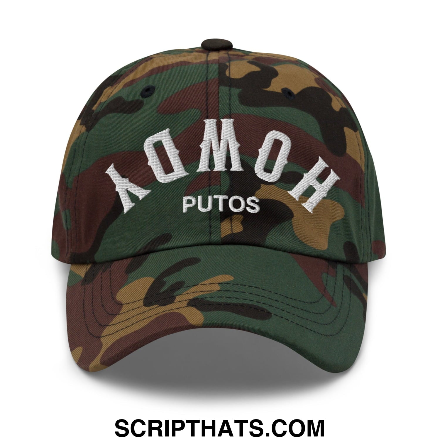 Upside Down Howdy Putos Embroidered Unstructured Dad Hat Green Camo