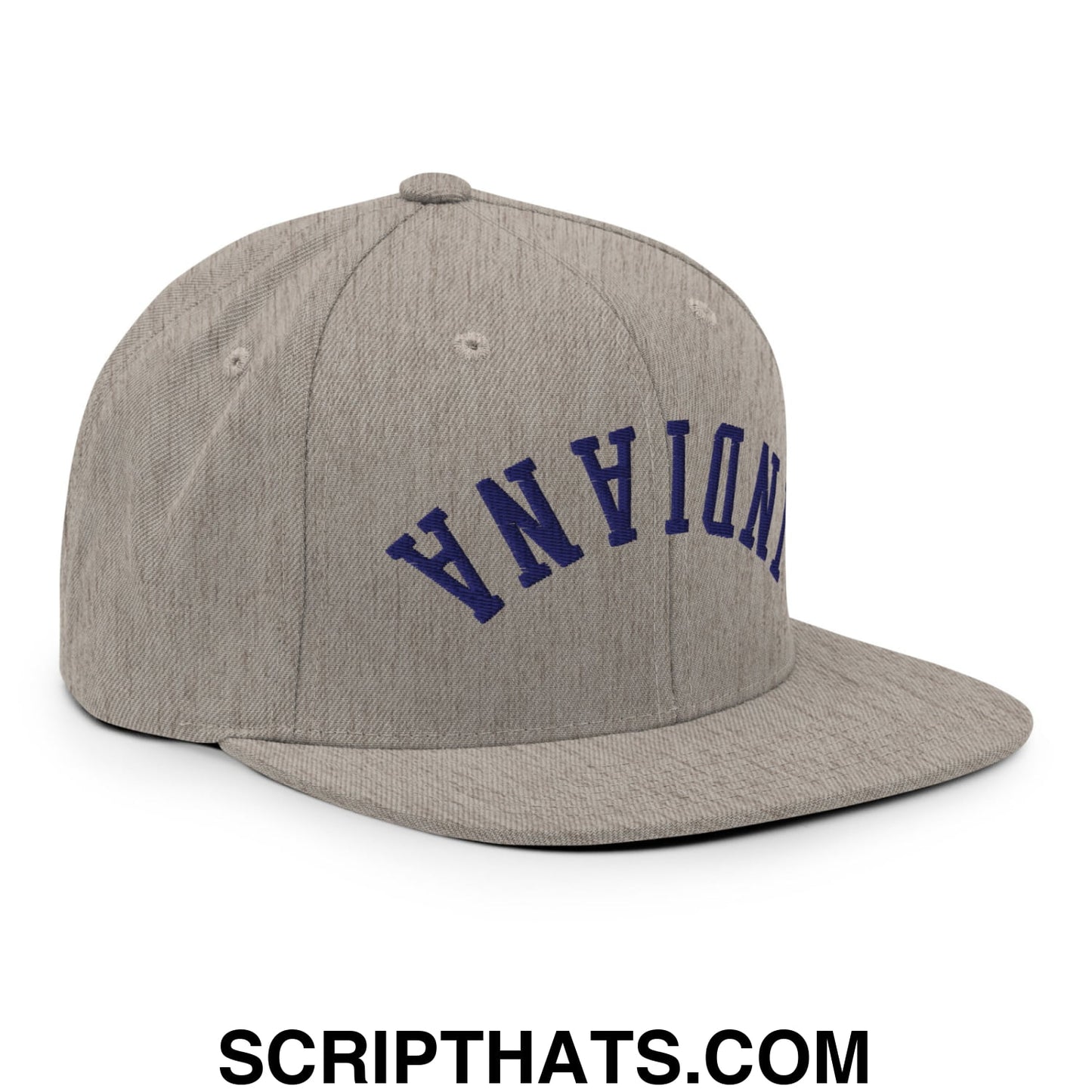 Upside Down Indiana Basketball Embroidered Flat Bill Brim Snapback Hat Heather Grey