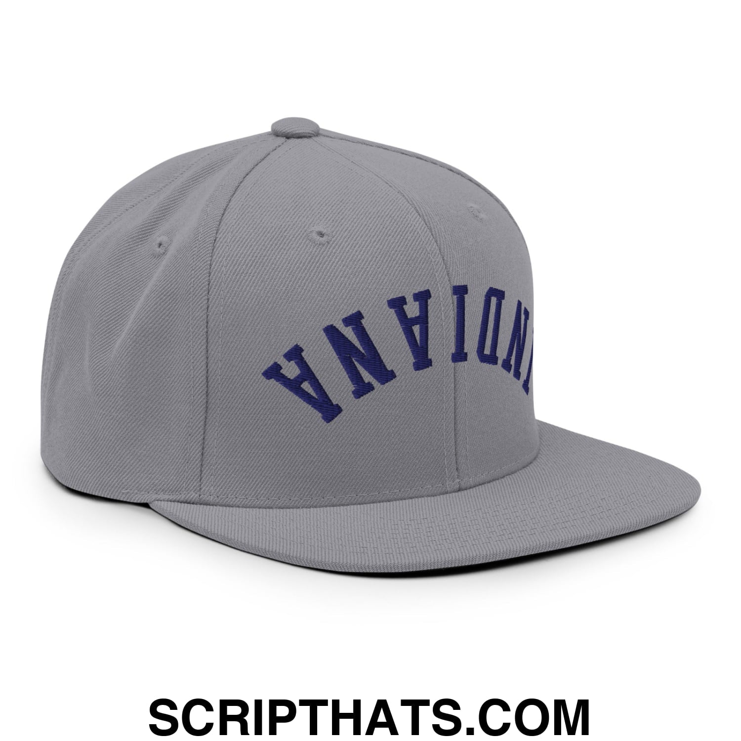 Upside Down Indiana Basketball Embroidered Flat Bill Brim Snapback Hat Silver