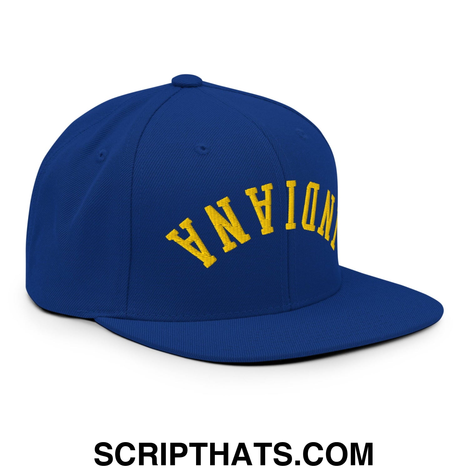 Upside Down Indiana Basketball Embroidered Flat Bill Brim Snapback Hat Royal Blue