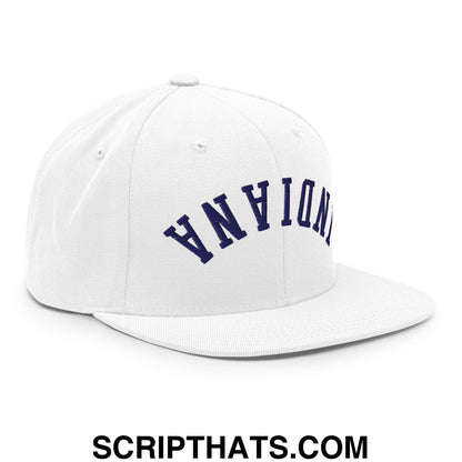 Upside Down Indiana Basketball Embroidered Flat Bill Brim Snapback Hat White
