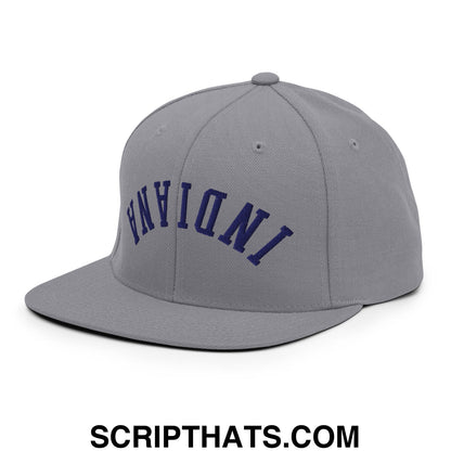 Upside Down Indiana Basketball Embroidered Flat Bill Brim Snapback Hat Silver