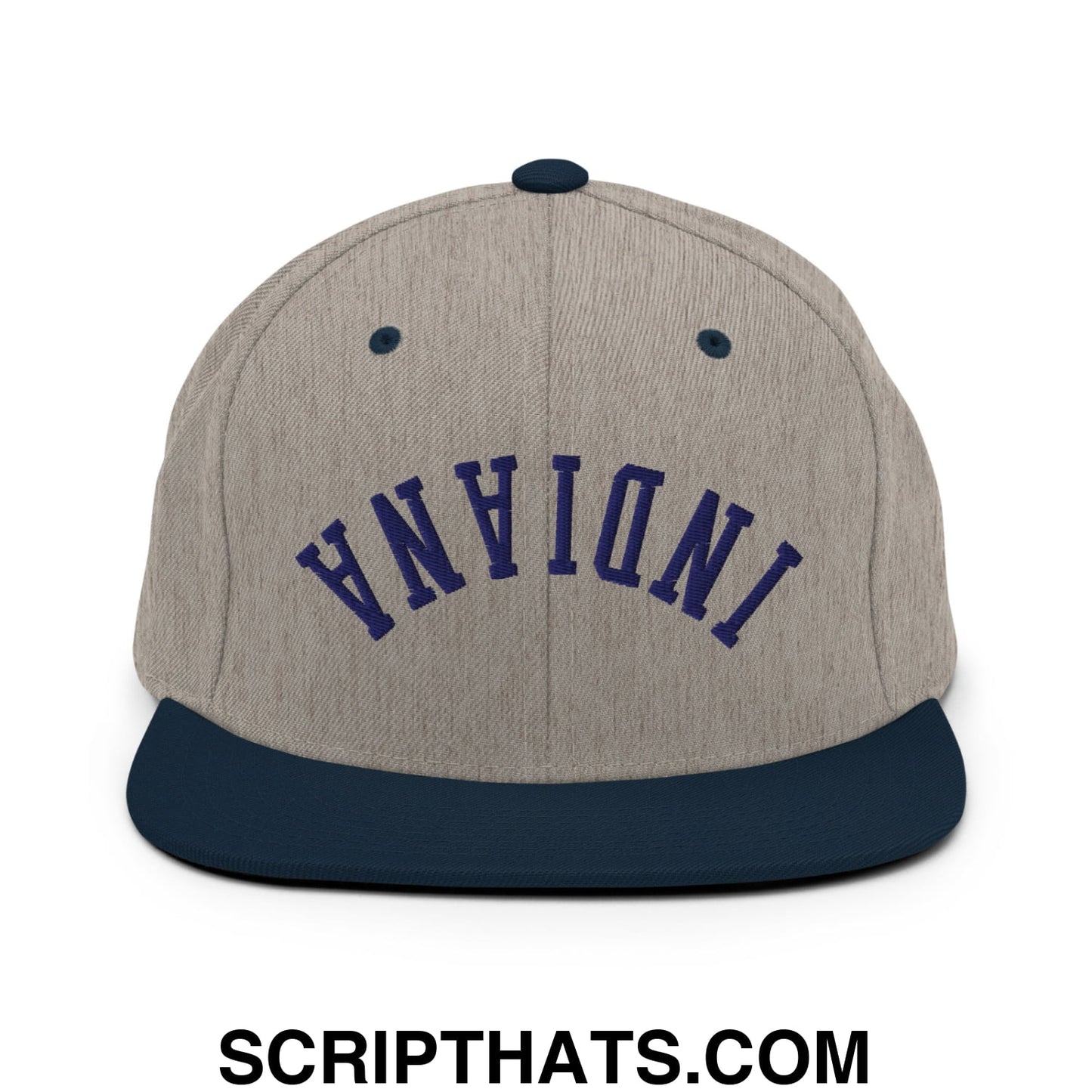 Upside Down Indiana Basketball Embroidered Flat Bill Brim Snapback Hat Heather Grey Navy
