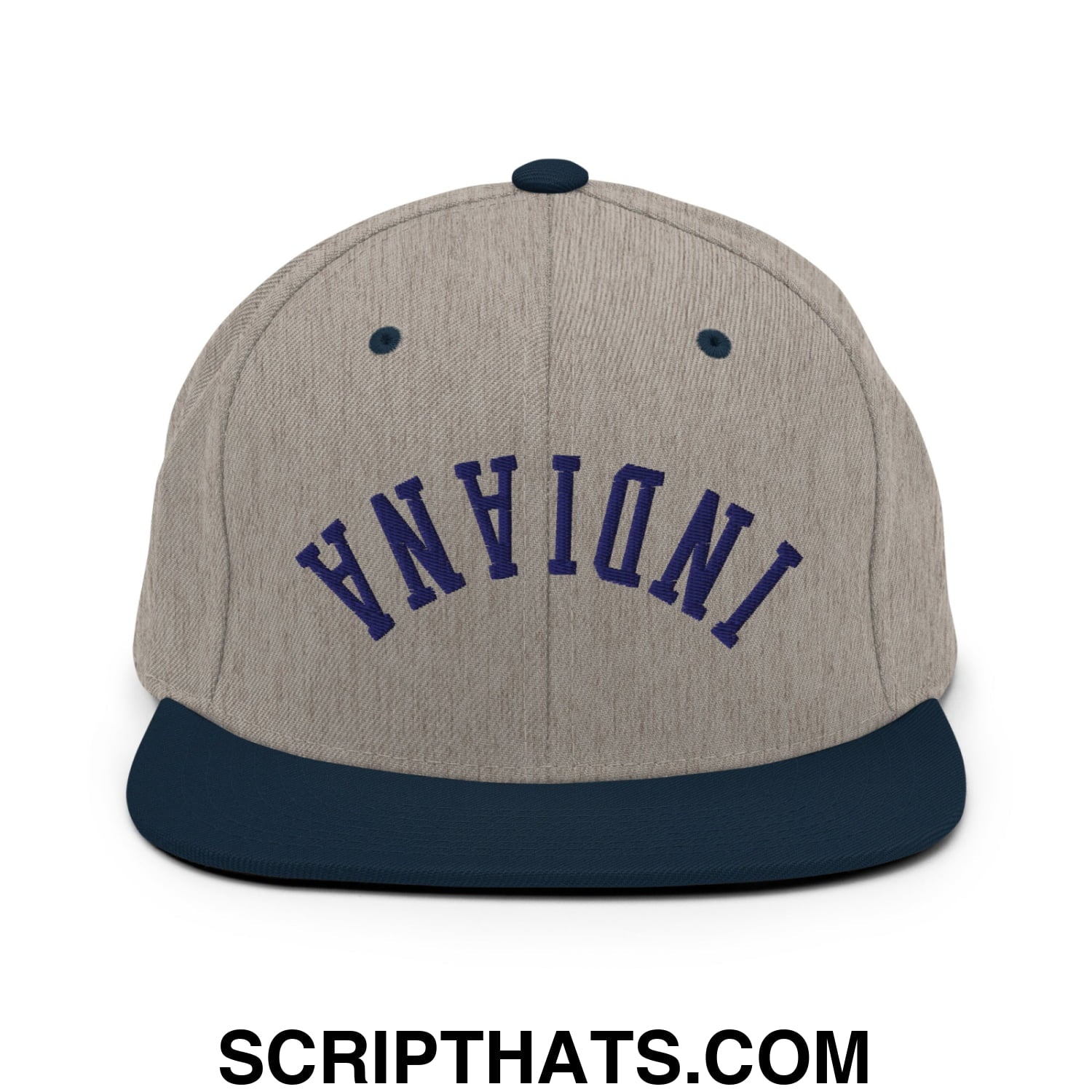 Upside Down Indiana Basketball Embroidered Flat Bill Brim Snapback Hat Heather Grey Navy