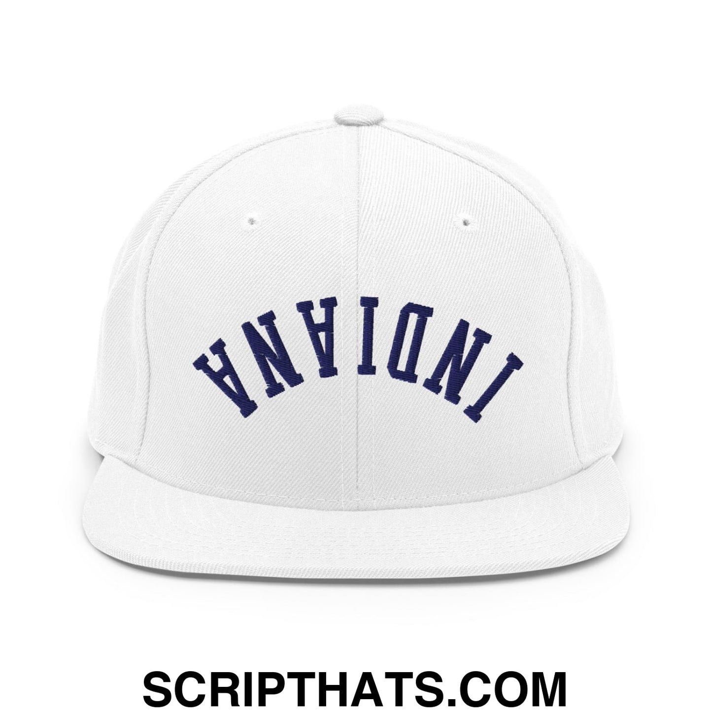 Upside Down Indiana Basketball Embroidered Flat Bill Brim Snapback Hat White